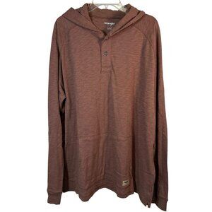 Wrangler Hooded Pullover T-Shirt Size XL New Brown Long Sleeve Pouch Pocket